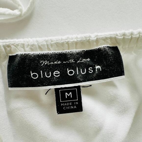 Blue Blush Eyelet Crop Top White Size Medium Cotton Beach Boho Cute - Picture 3 of 5